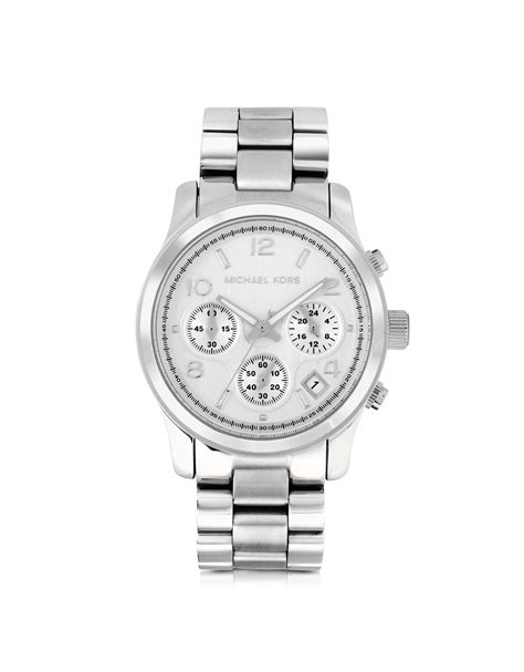 michael kors silver oversized runway watch women& 39|Michael Kors matte black watch.